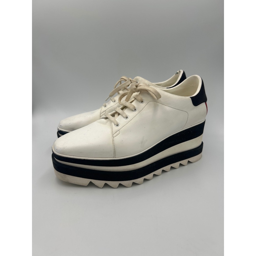 Stella McCartney Elyse Platform Sneakers White Black Striped Wedge 40 363997